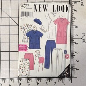 New Look 6777 Scrub Sewing Pattern S-XL Nurse Medical Top Pants Dress Cap